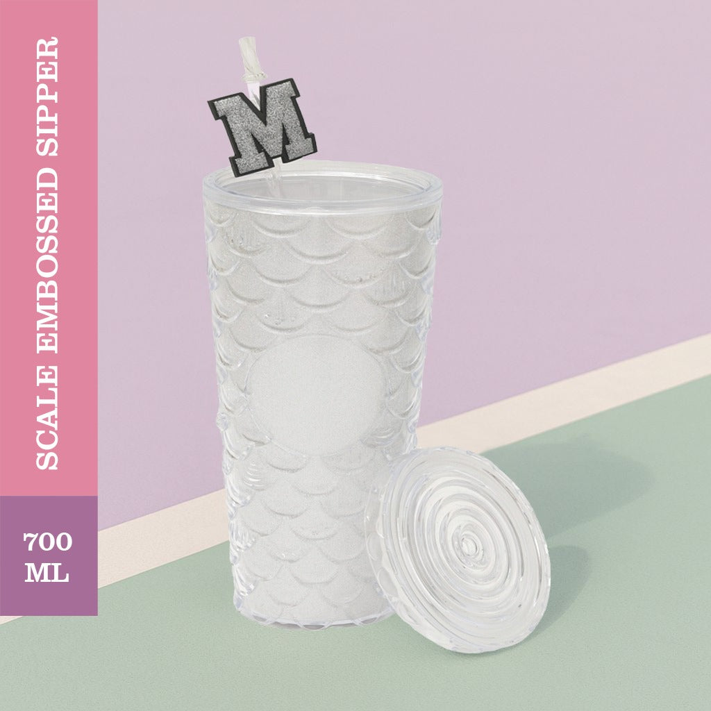 Scale Embossed Fancy Long Tumbler with Straw - 700 ml