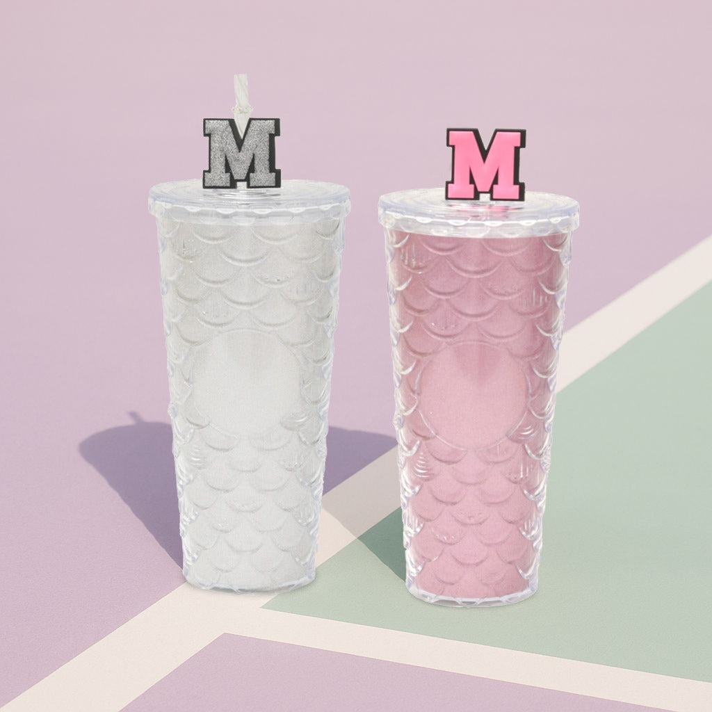 Scale Embossed Fancy Long Tumbler with Straw - 700 ml