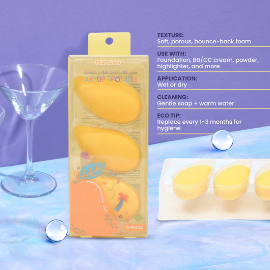 Mumuso Mango-Shaped Makeup Sponges- 3 Pack
