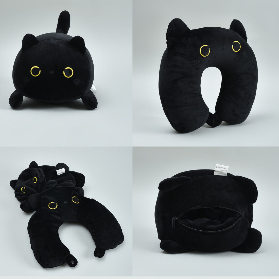 Cool Cat 2-in-1 Neck Pillow That Turns Into a Plush Cat- Black