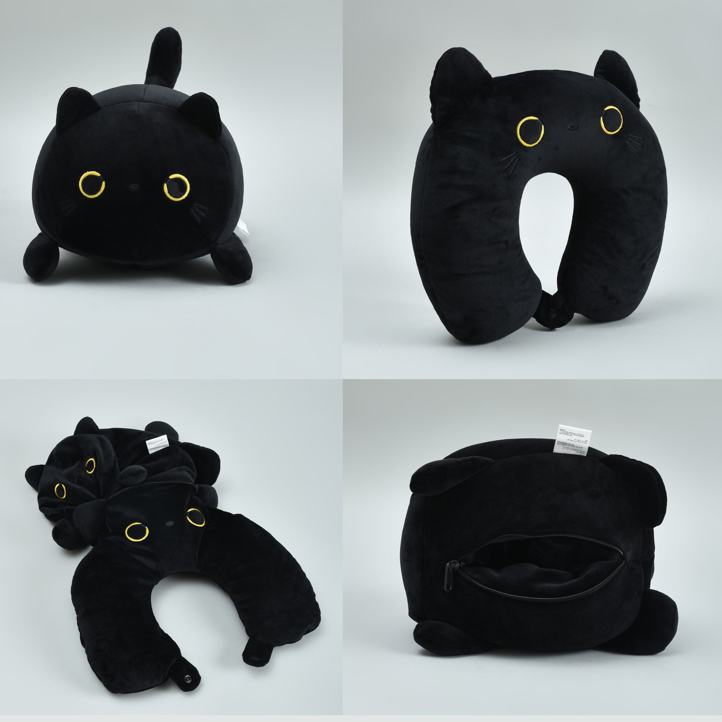 Cool Cat 2-in-1 Neck Pillow That Turns Into a Plush Cat- Black