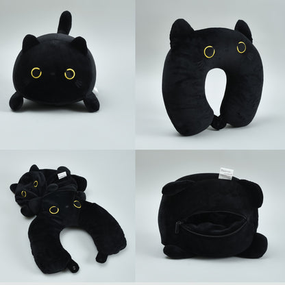 Cool Cat 2-in-1 Neck Pillow That Turns Into a Plush Cat- Black
