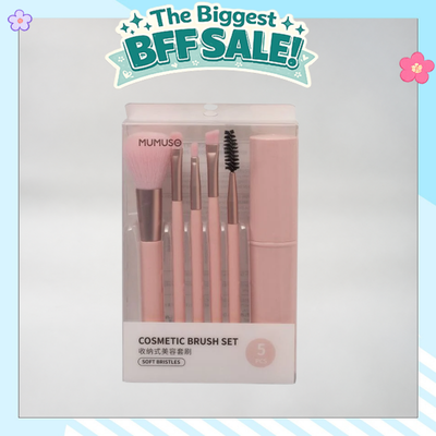 Pink Cosmetic Brush Set with Storage Case - Set of 5