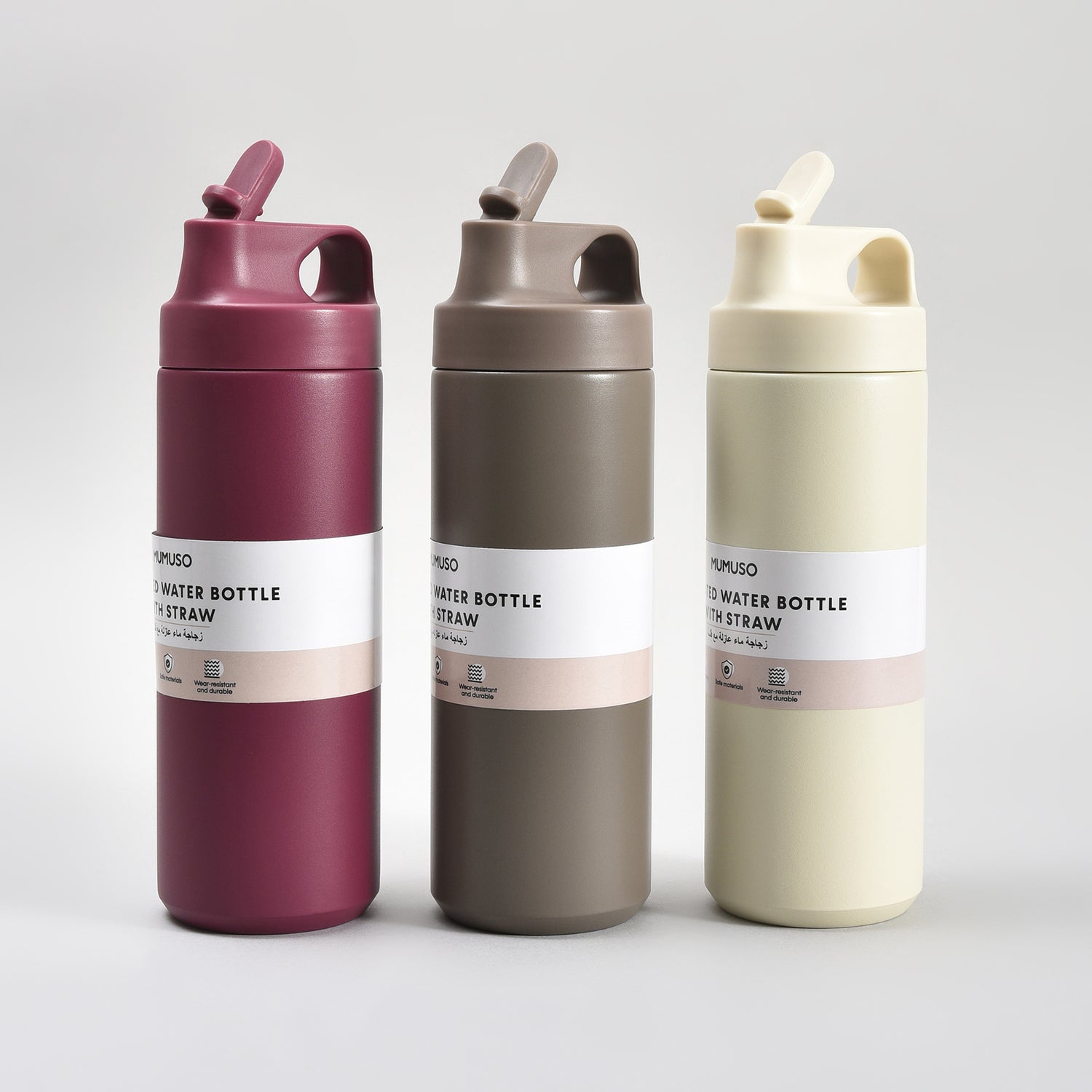 Sleek Design Insulated Water Bottle with Straw – 550ml- White/ Maroon/ Brown