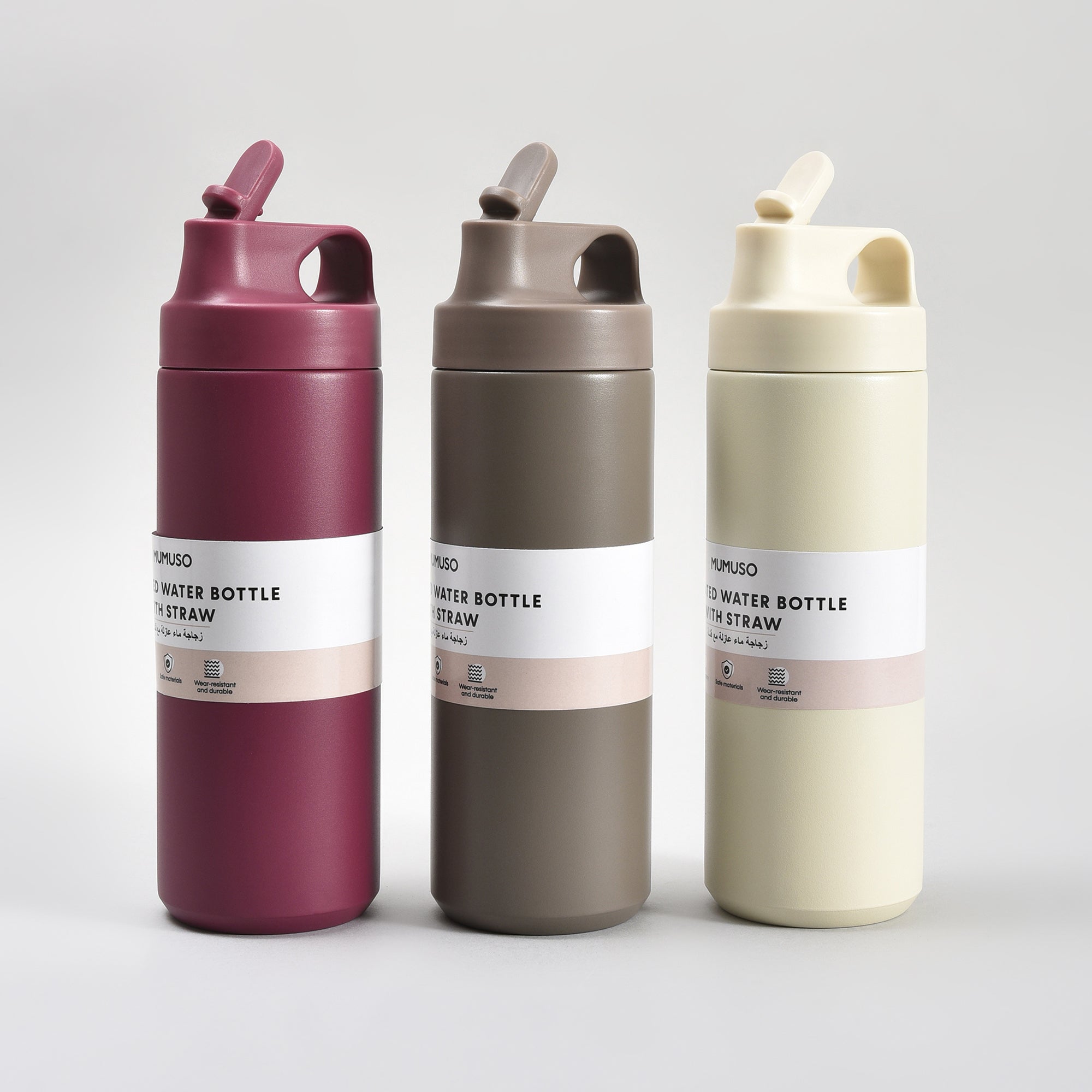 Sleek Design Insulated Water Bottle with Straw – 550ml- White/ Maroon/ Brown