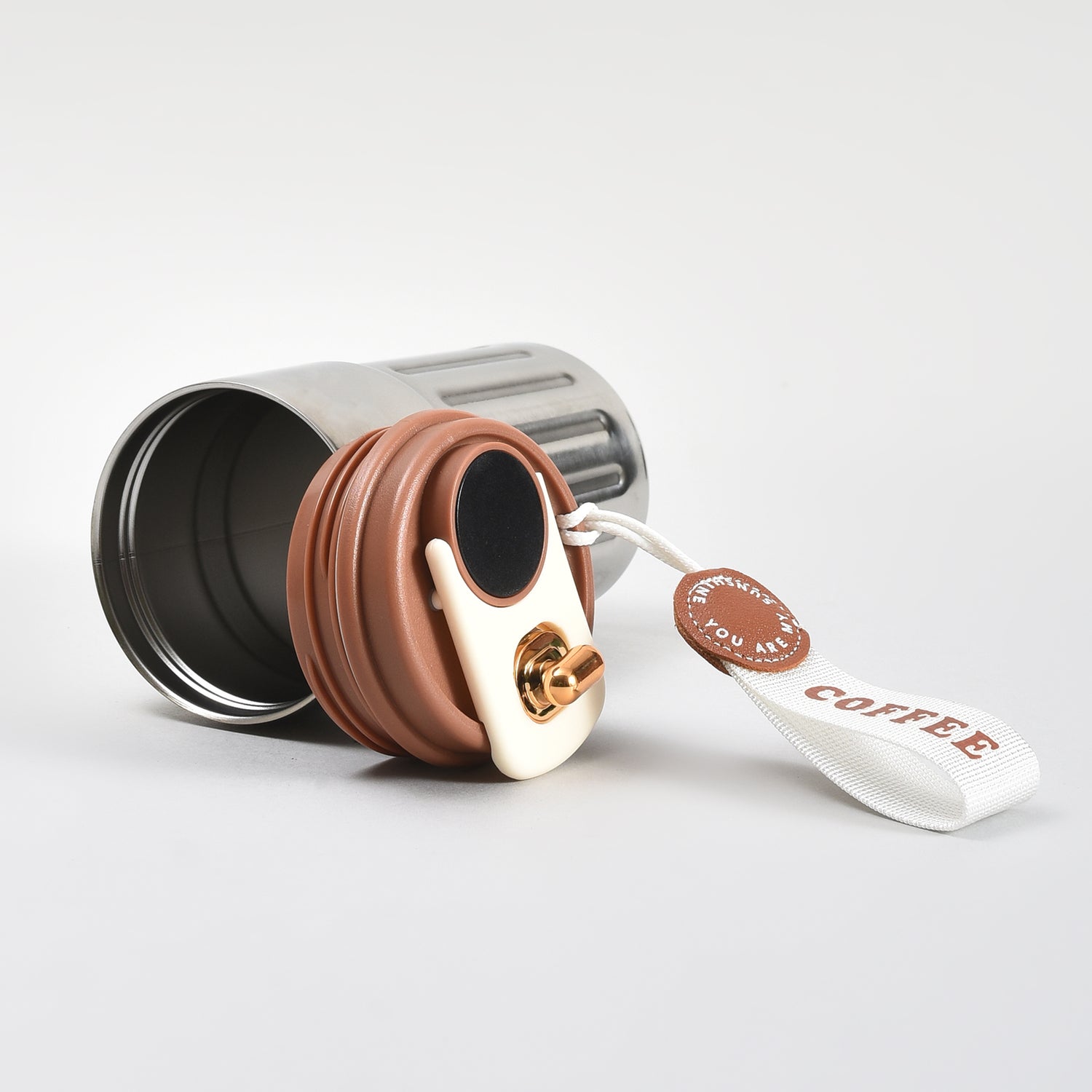 Mumuso Portable Insulated Coffee Tumbler  with Holding Strap– 390ml
