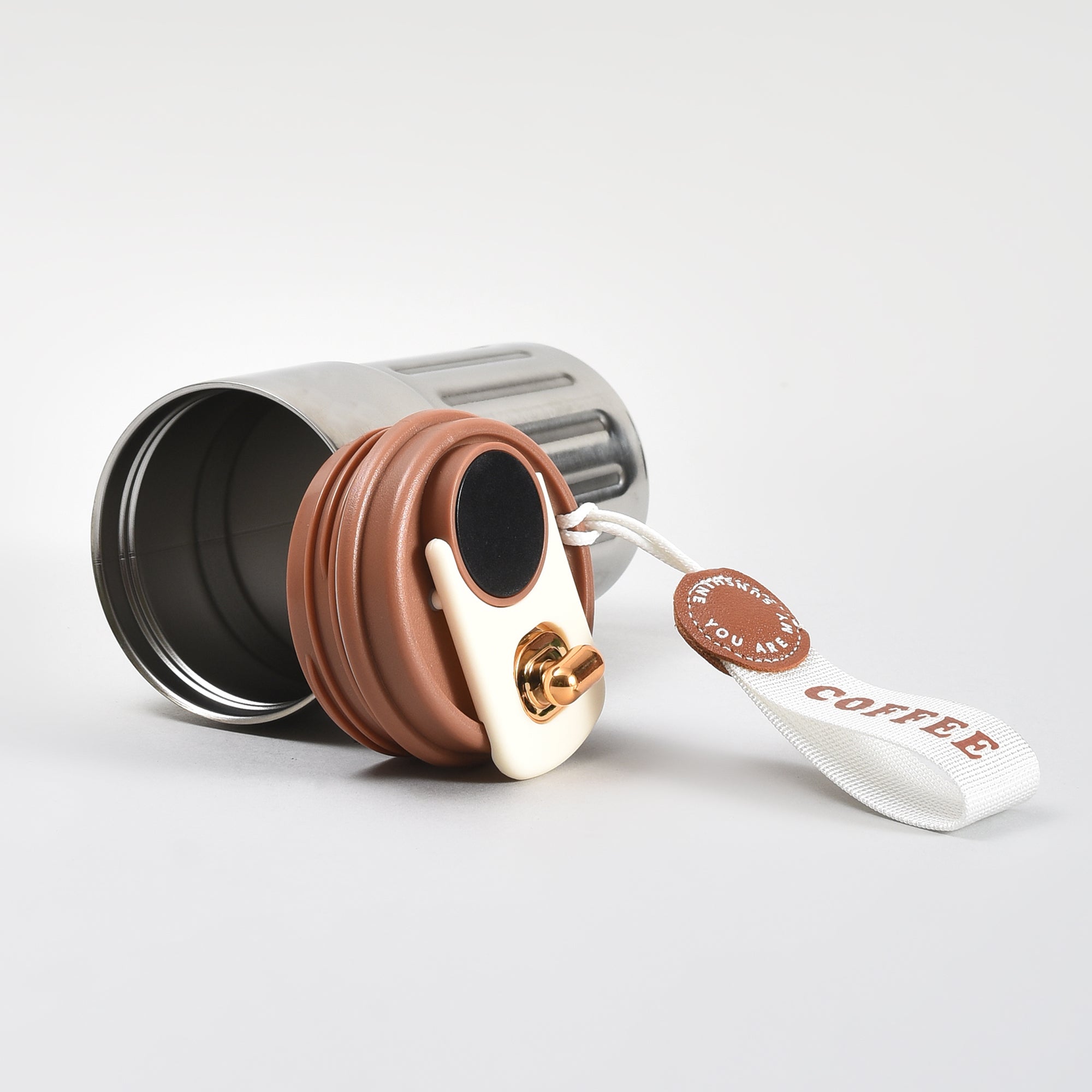 Mumuso Portable Insulated Coffee Tumbler  with Holding Strap– 390ml