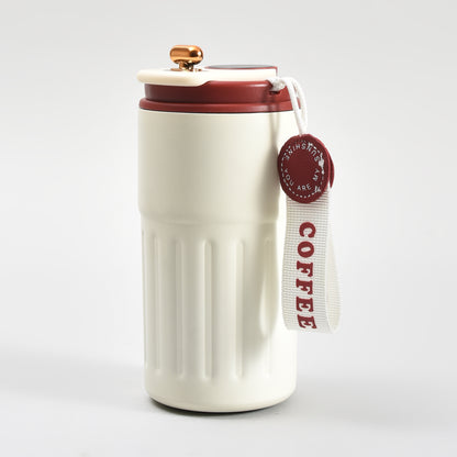 Mumuso Portable Insulated Coffee Tumbler  with Holding Strap– 390ml
