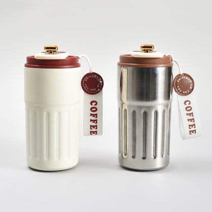 Mumuso Portable Insulated Coffee Tumbler  with Holding Strap– 390ml