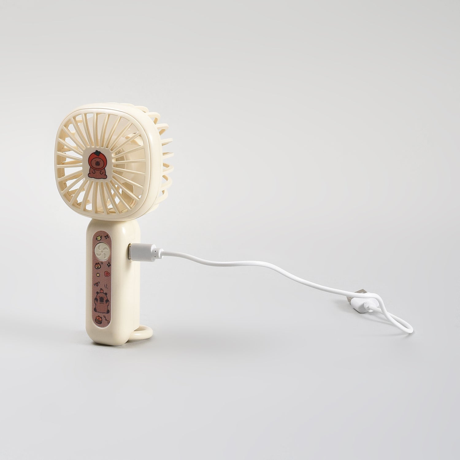 Super Cute Capybara Mini Handheld Fan with Carabiner – Beige