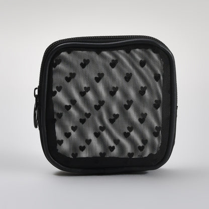 Mumuso Heart Print Mesh Travel Organiser Pouch