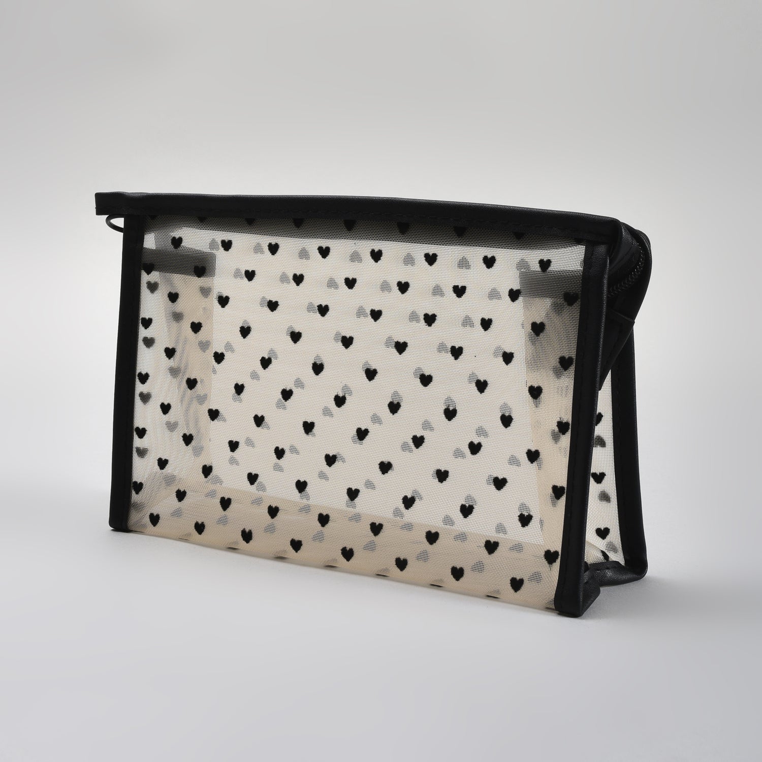 Mumuso Khaki Heart Print Mesh Cosmetic Pouch