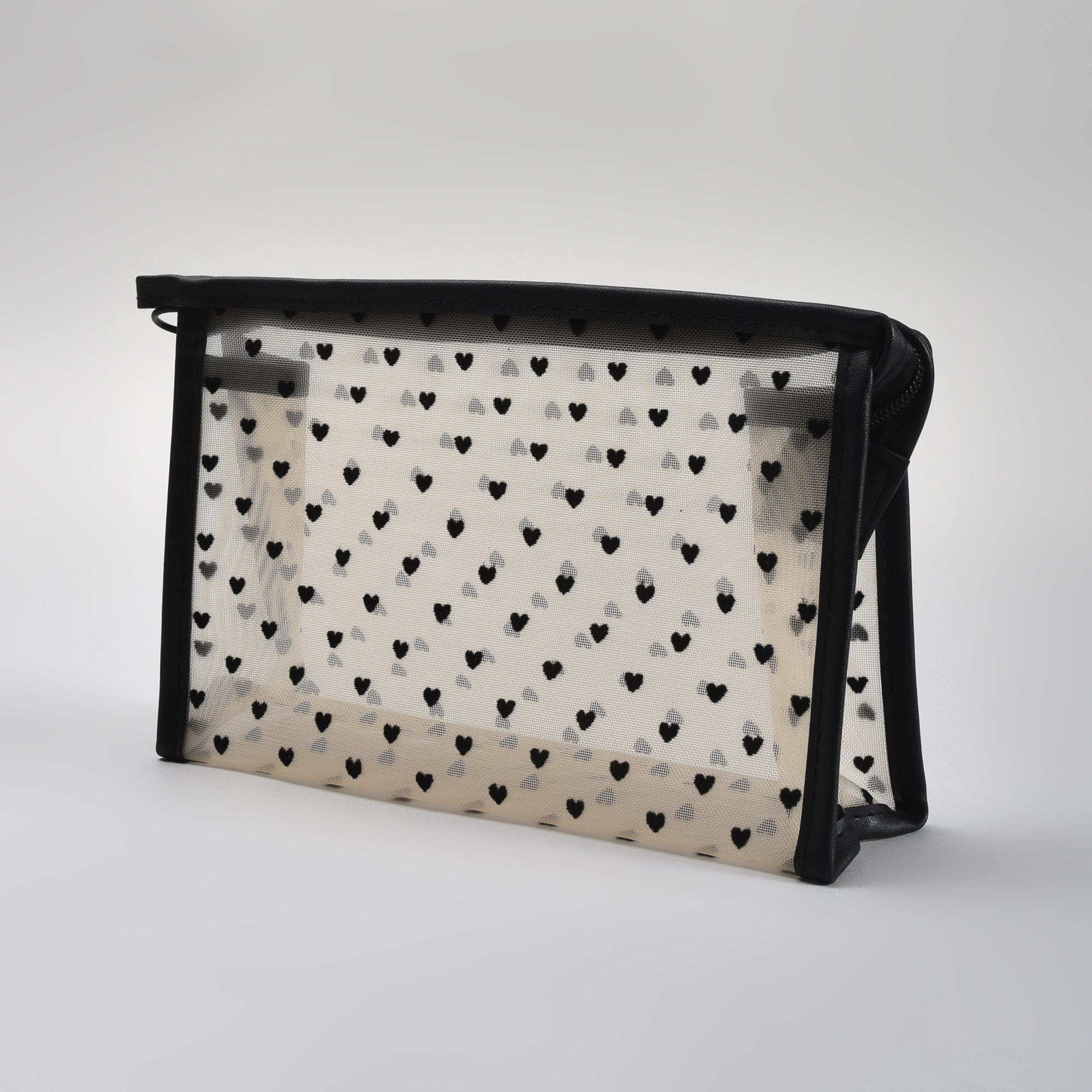 Mumuso Khaki Heart Print Mesh Cosmetic Pouch
