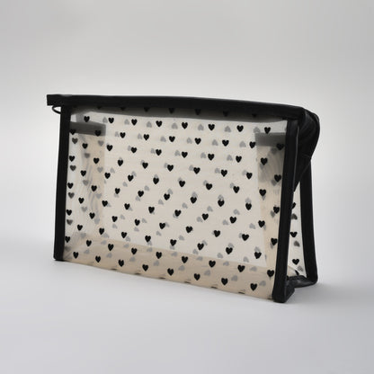 Mumuso Khaki Heart Print Mesh Cosmetic Pouch