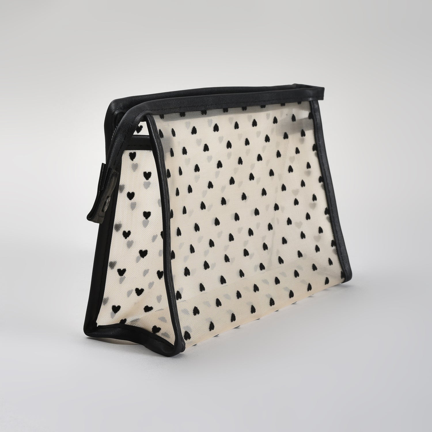 Mumuso Khaki Heart Print Mesh Cosmetic Pouch