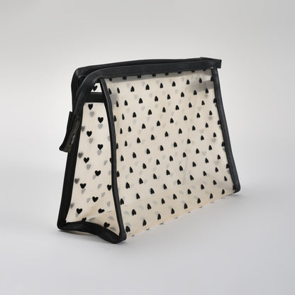 Mumuso Khaki Heart Print Mesh Cosmetic Pouch