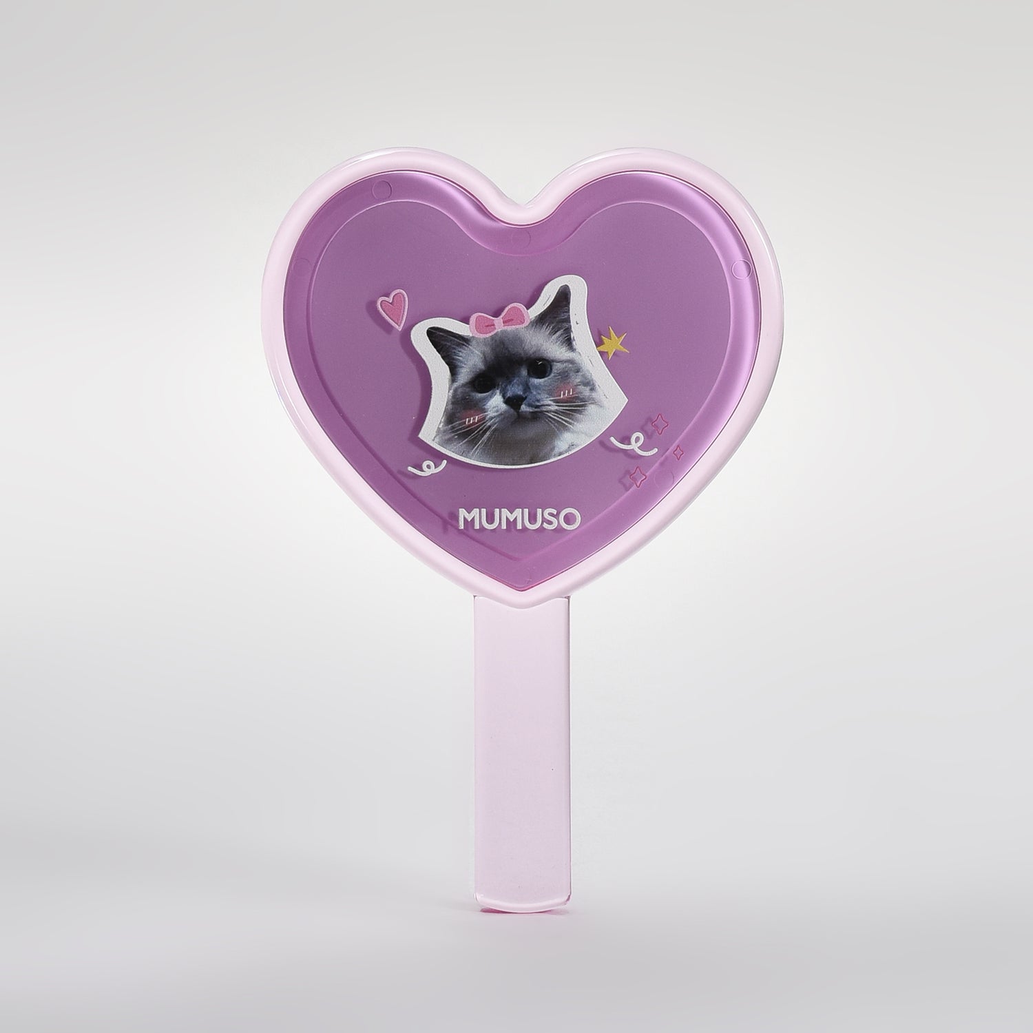 Cute Cat Heart-Shaped Handheld Mirror - Pink