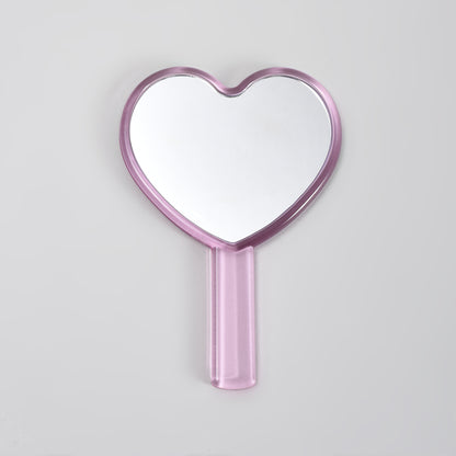 Cute Cat Heart-Shaped Handheld Mirror - Pink