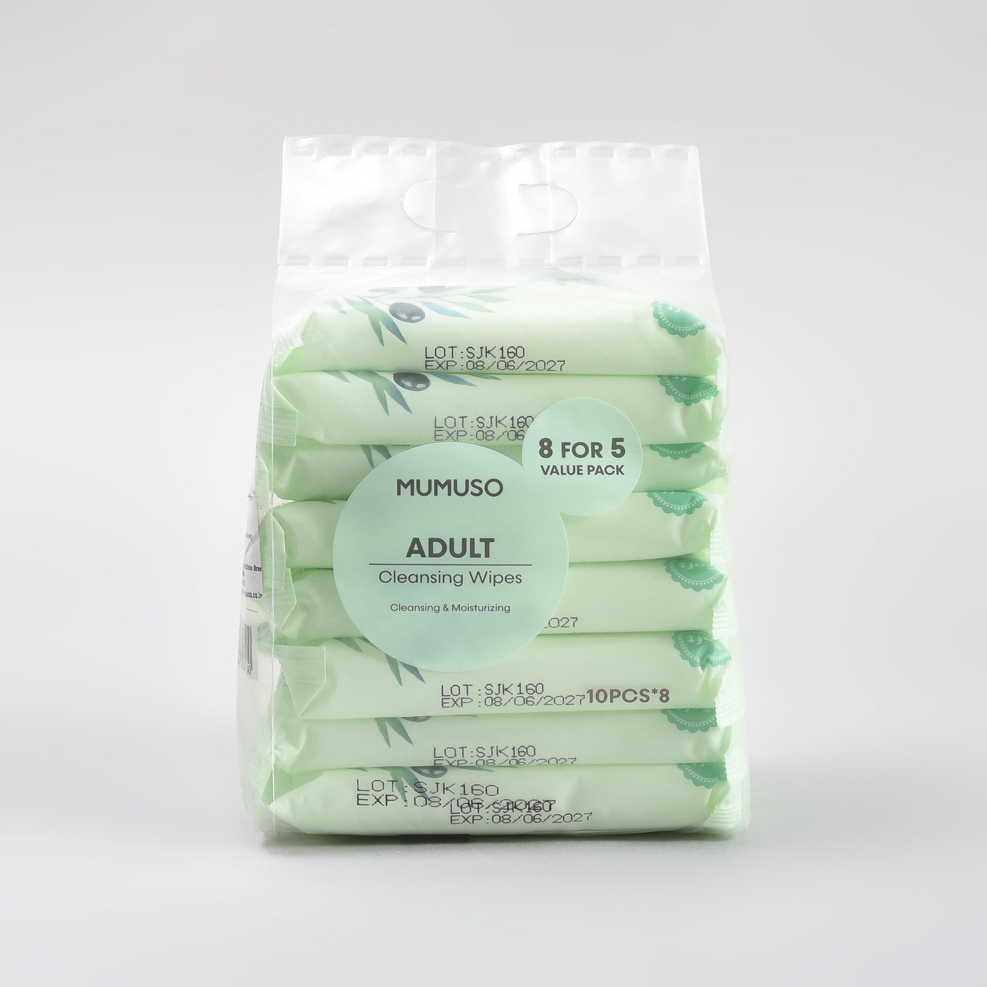 Adult Cleansing Wipes with Aloe Extract - Pack of 8 (80 pieces)
