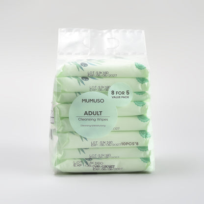 Adult Cleansing Wipes with Aloe Extract - Pack of 8 (80 pieces)