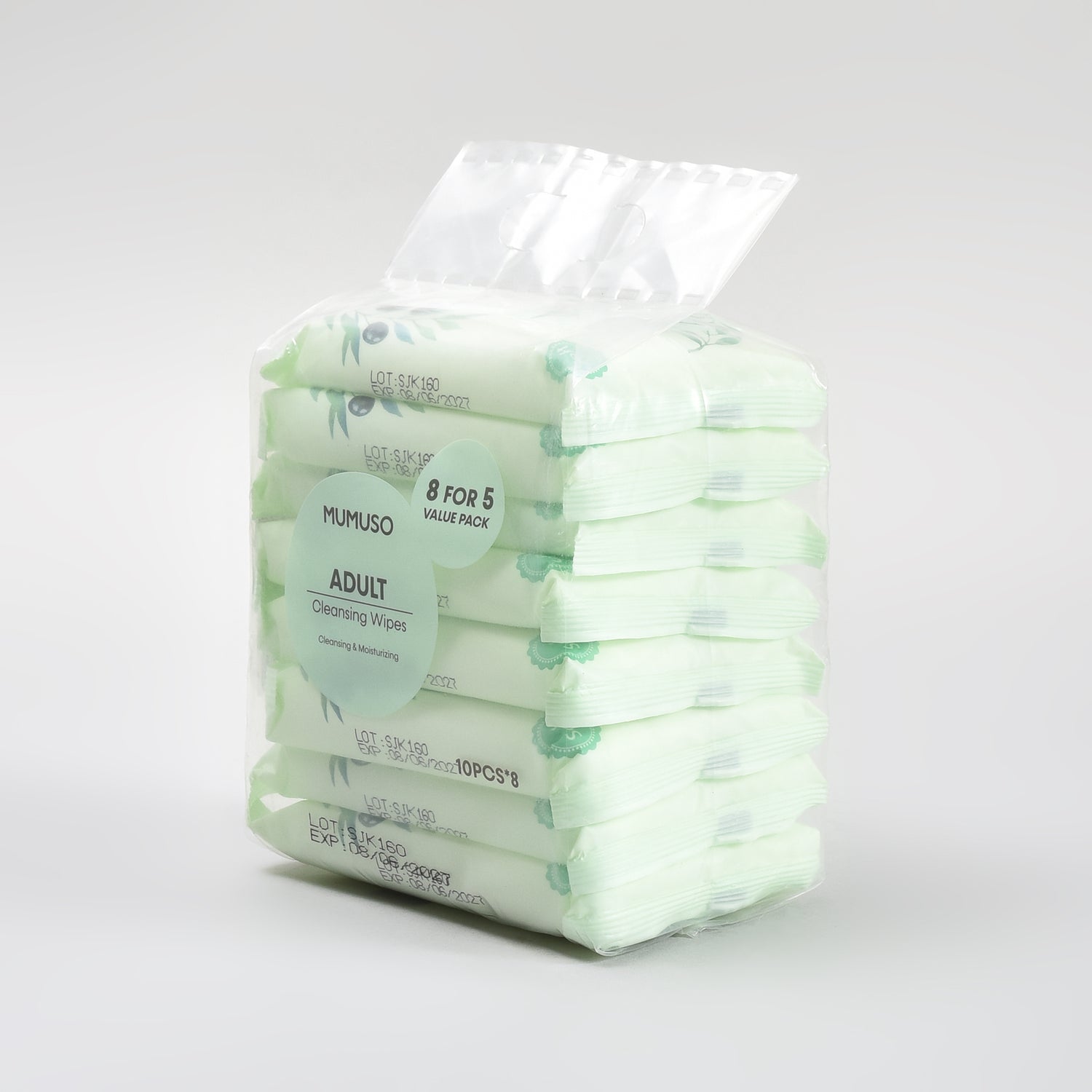 Adult Cleansing Wipes with Aloe Extract - Pack of 8 (80 pieces)