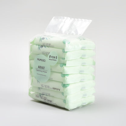 Adult Cleansing Wipes with Aloe Extract - Pack of 8 (80 pieces)