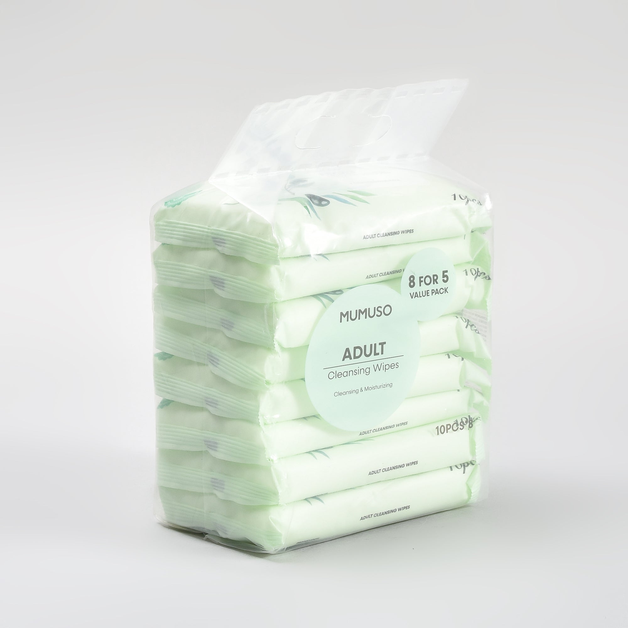 Adult Cleansing Wipes with Aloe Extract - Pack of 8 (80 pieces)