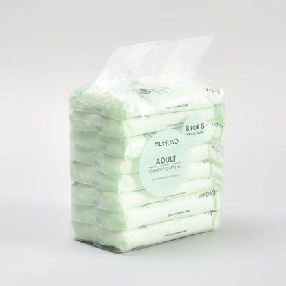 Adult Cleansing Wipes with Aloe Extract - Pack of 8 (80 pieces)