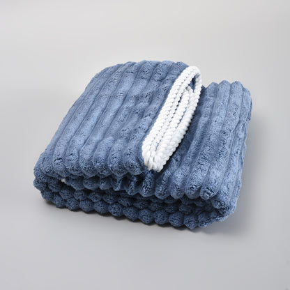 Mumuso Ribbed Coral Velvet Bath Towel: Blue