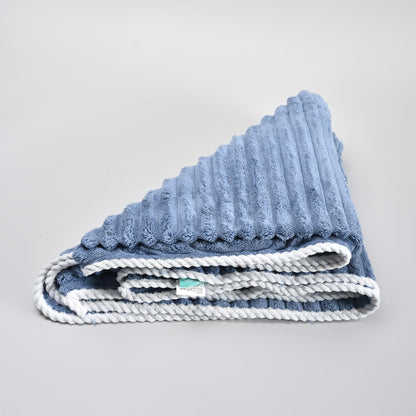 Mumuso Ribbed Coral Velvet Bath Towel: Blue