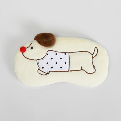 Cute Soft Plush Dog Sleeping Eye Mask: White/Brow