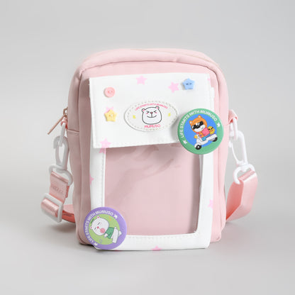 Mumuso All-Match Crossbody  Bag for Kids with Badges - Pink