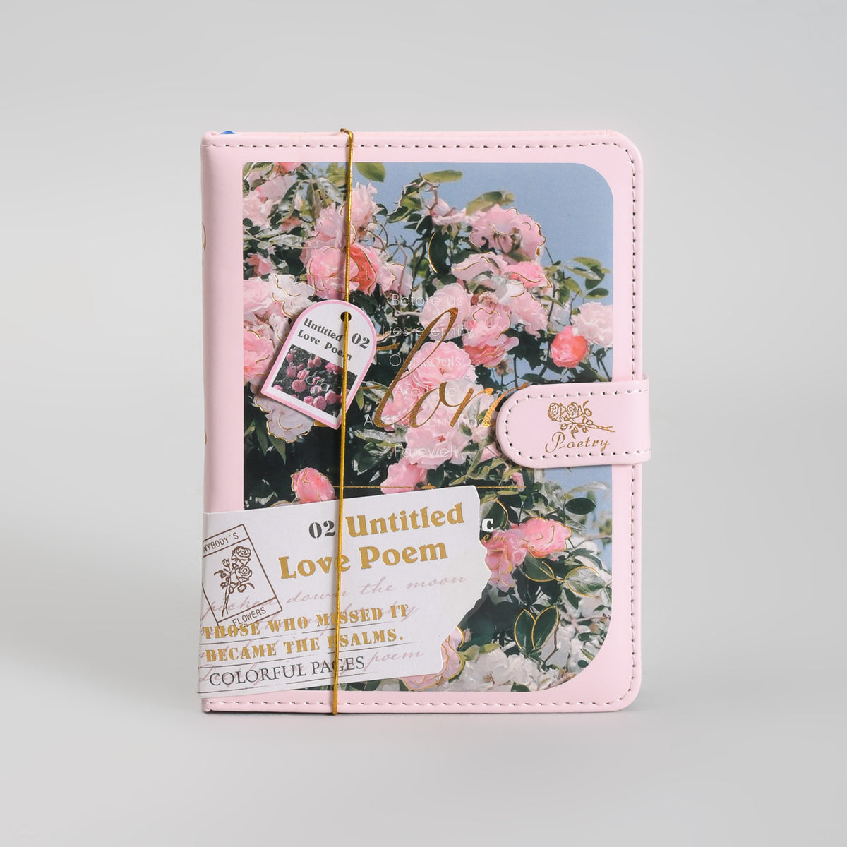 Mumuso 32K PU Notebook with Magnetic Clasp - Romantic Flowers (Pink)