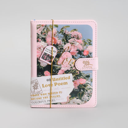Mumuso 32K PU Notebook with Magnetic Clasp - Romantic Flowers (Pink)