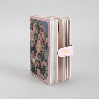 Mumuso 32K PU Notebook with Magnetic Clasp - Romantic Flowers (Pink)