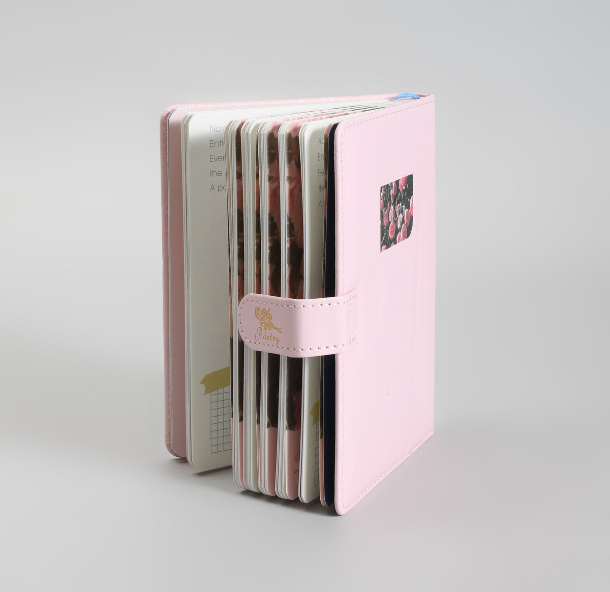 Mumuso 32K PU Notebook with Magnetic Clasp - Romantic Flowers (Pink)