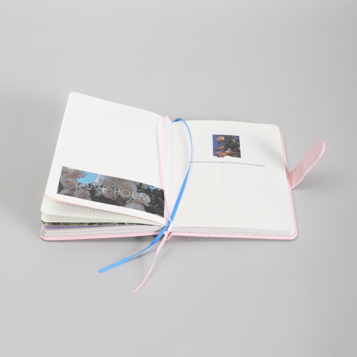 Mumuso 32K PU Notebook with Magnetic Clasp - Romantic Flowers (Pink)
