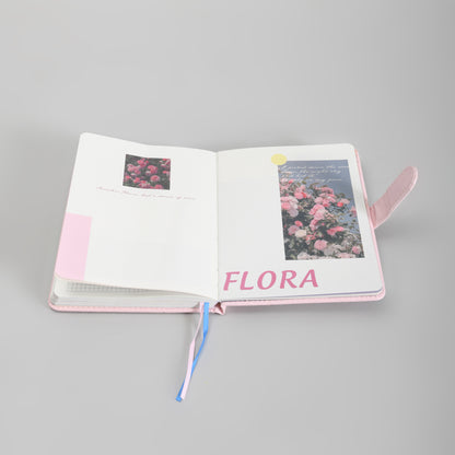 Mumuso 32K PU Notebook with Magnetic Clasp - Romantic Flowers (Pink)
