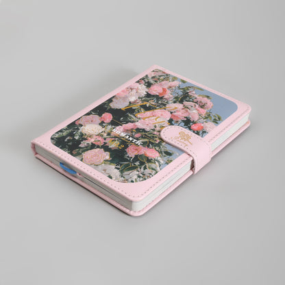 Mumuso 32K PU Notebook with Magnetic Clasp - Romantic Flowers (Pink)