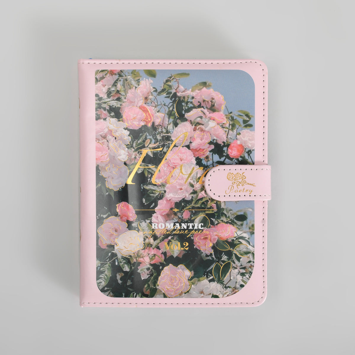 Mumuso 32K PU Notebook with Magnetic Clasp - Romantic Flowers (Pink)