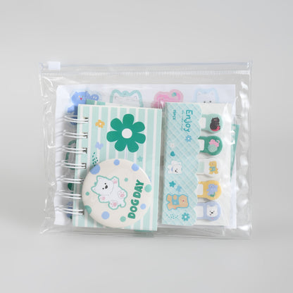 Mumuso Mini 5-Piece Stationery kit with PVC Zip Bag - Duoduo &amp; Mimi (Green)