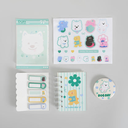 Mumuso Mini 5-Piece Stationery kit with PVC Zip Bag - Duoduo &amp; Mimi (Green)