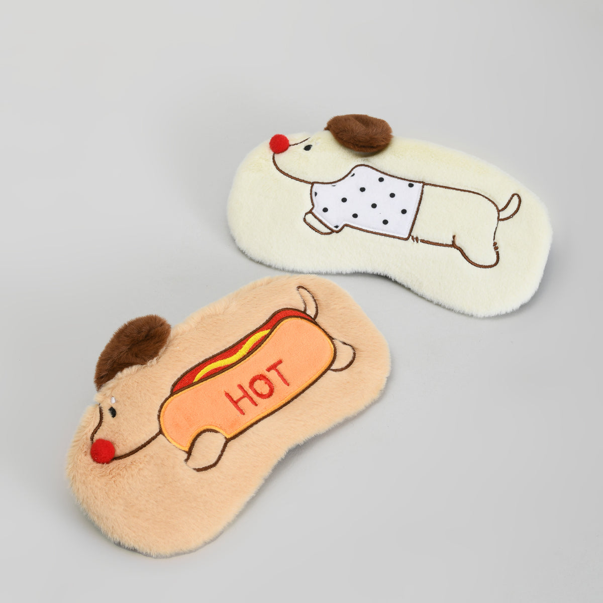 Cute Soft Plush Dog Sleeping Eye Mask: White/Brow