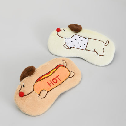 Cute Soft Plush Dog Sleeping Eye Mask: White/Brow