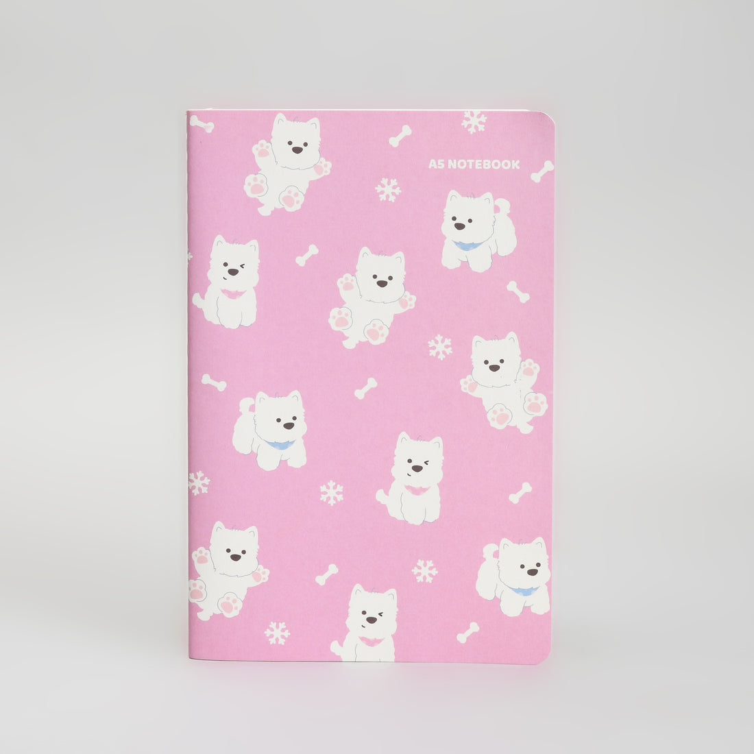 Super Cute A5 Single Lined Notebook - Happy Puppy / Pink