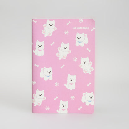 Super Cute A5 Single Lined Notebook - Happy Puppy / Pink