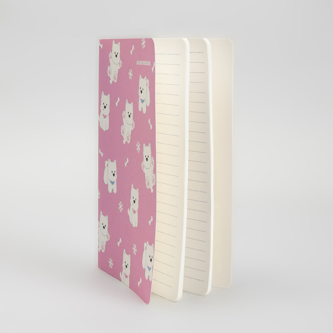 Super Cute A5 Single Lined Notebook - Happy Puppy / Pink