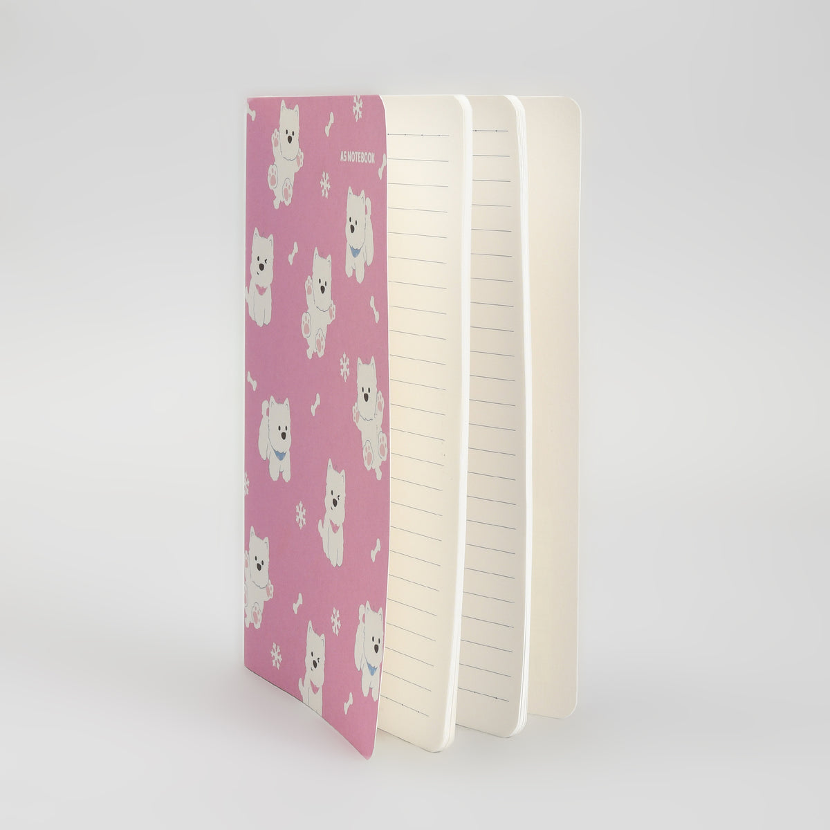 Super Cute A5 Single Lined Notebook - Happy Puppy / Pink