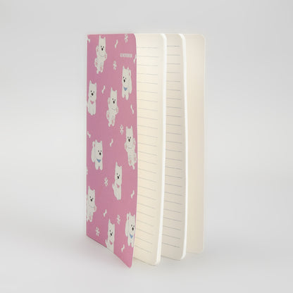 Super Cute A5 Single Lined Notebook - Happy Puppy / Pink