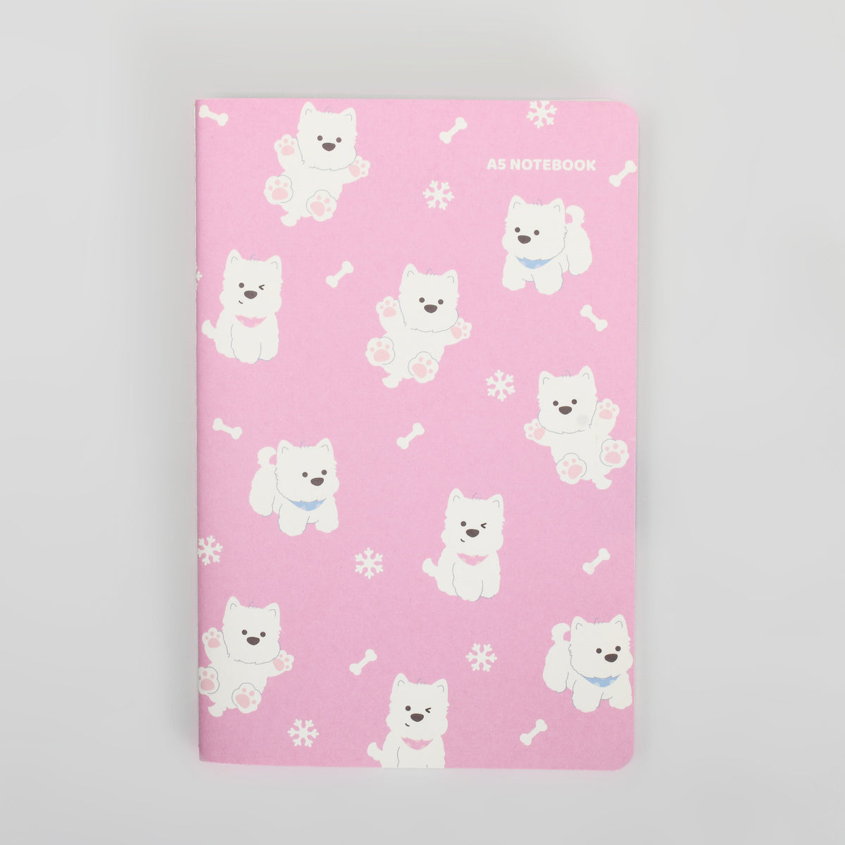 Super Cute A5 Single Lined Notebook - Happy Puppy / Pink